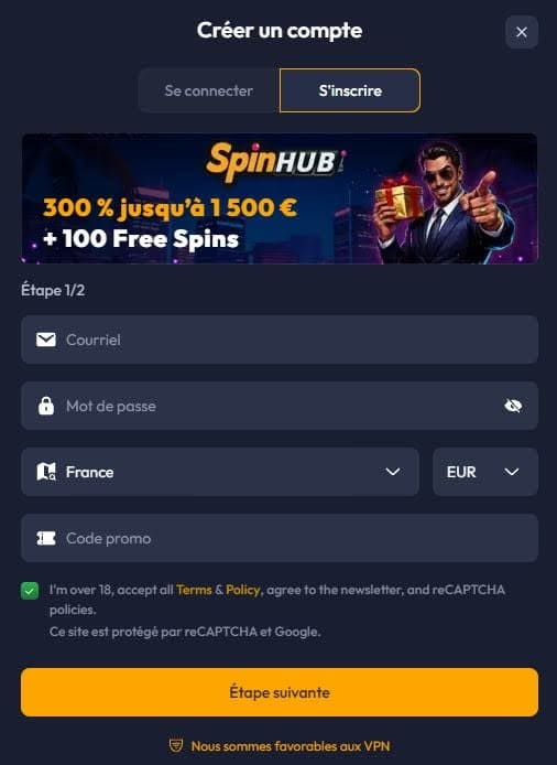 Spinhub Casino inscription