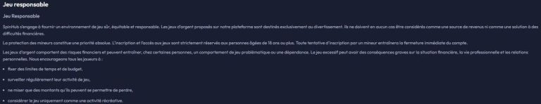 Spinhub Casino jeu responsable